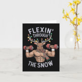 Grappige Kerst Gym Workout Rendier Flexin Kaart (Gele Bloem)