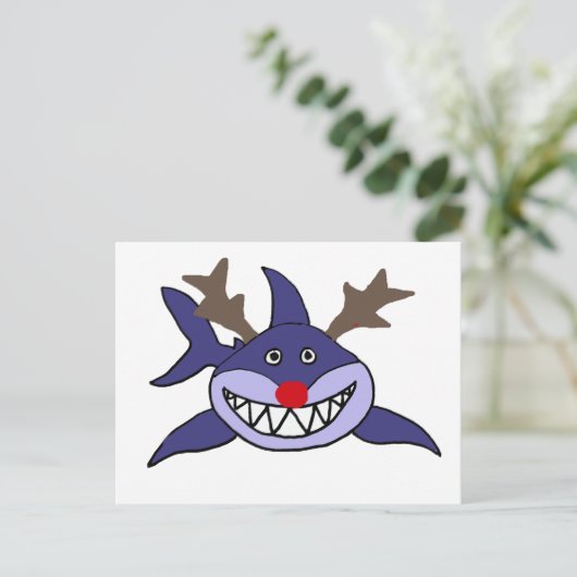 Grappige kerst haai rendieren feestdagenkaart (Staand voorkant)