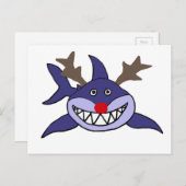 Grappige kerst haai rendieren feestdagenkaart (Voorkant / Achterkant)
