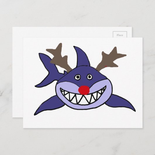 Grappige kerst haai rendieren feestdagenkaart (Voorkant / Achterkant)