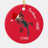 Grappige kerst hagedis gekko foto keramisch ornament (Voorkant)