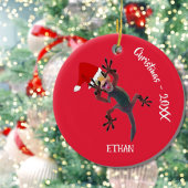 Grappige kerst hagedis gekko foto keramisch ornament