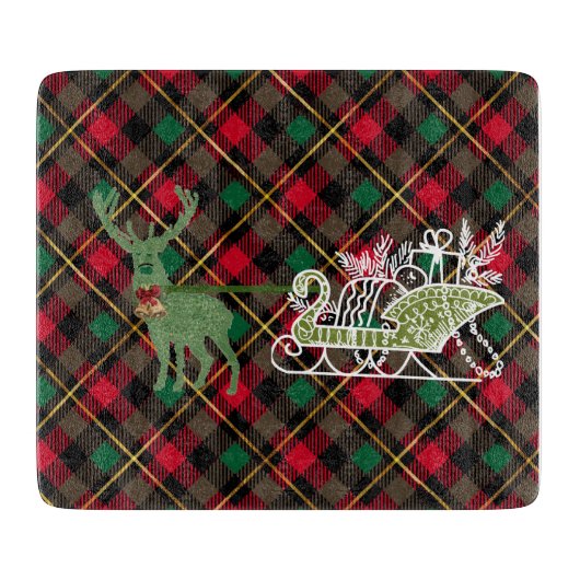 grappige kerst herten Topiary Sleigh Snijplank (Voorkant)