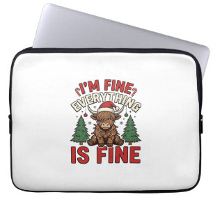 Grappige kerst Highland koe Ik ben prima Alles is Laptop Sleeve