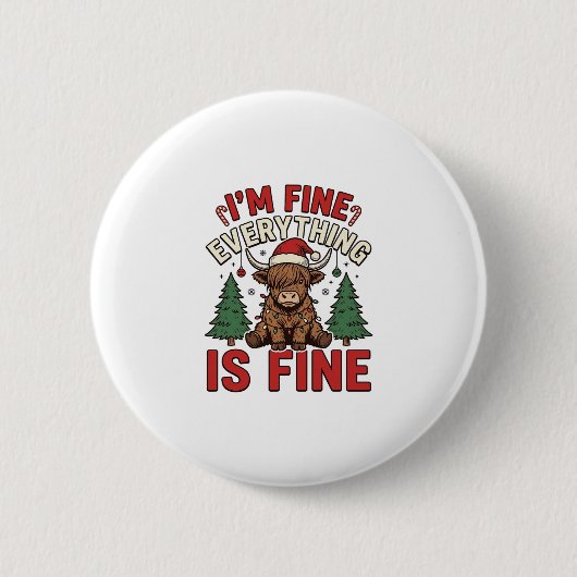 Grappige kerst Highland koe Ik ben prima Alles is  Ronde Button 5,7 Cm (Voorkant)