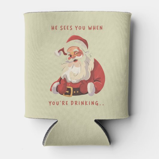 Grappige kerst, hij ziet je als je Drink Blikjeskoeler (Voorkant)
