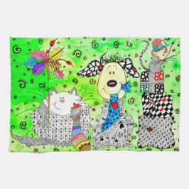 Grappige Kerst Hond, Kat en Muis Keuken Handdoek