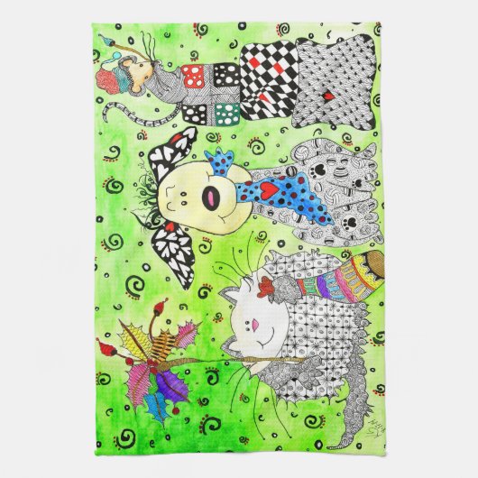 Grappige Kerst Hond, Kat en Muis Keuken Handdoek (Verticaal)