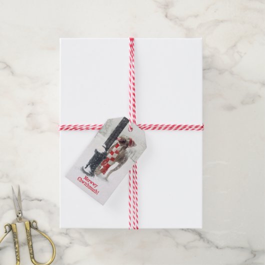 Grappige Kerst Hond Likks Pool Cadeaulabel (Met Touw)