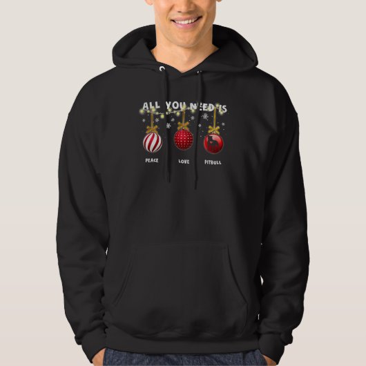 Grappige Kerst Hond Vrede Liefde Pitbull Lover Hoodie (Voorkant)