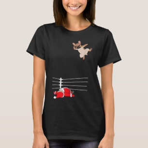 Grappige kerst hond Xmas worstelen Santa en Frans T-shirt