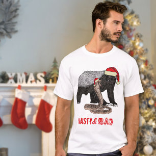 Grappige Kerst Honing Badger en Slang Slogan T-shirt
