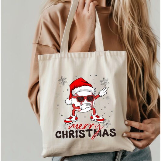 Grappige kerst honkbal dabbing tote bag