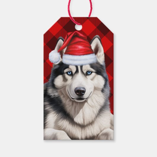 Grappige kerst Husky voor Hondenliefhebbers Buffal Cadeaulabel (Voorkant)