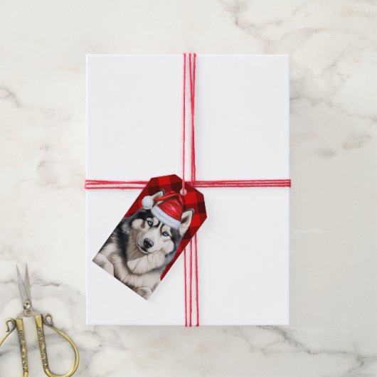 Grappige kerst Husky voor Hondenliefhebbers Buffal Cadeaulabel (Met Touw)