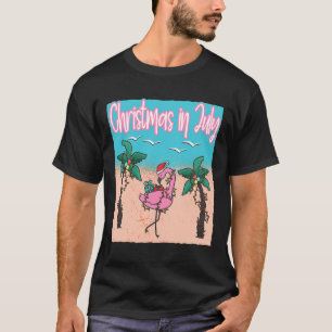 Grappige kerst in juli flamingo strand kerst ik t-shirt