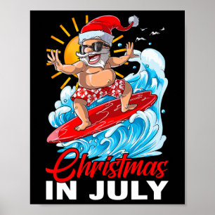Grappige kerst in juli Kerstman surft op zomerstra Poster