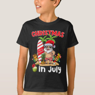 Grappige kerst in juli Kerstman surft Zomer Tiki  T-shirt
