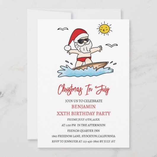 Grappige kerst in juli verjaardagsfeestje kaart (Voorkant)