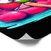 Grappige kerst in juli zomer flamingo float xmas poster (Hoek)