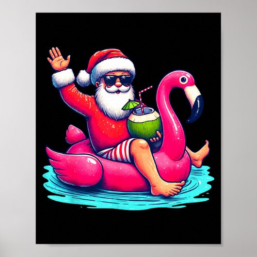 Grappige kerst in juli zomer flamingo float xmas poster (Voorkant)