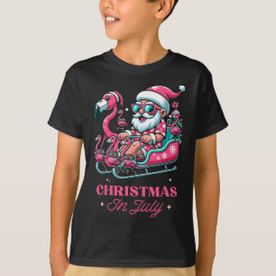 Grappige kerst in juli zomer kerstman flamingo slu t-shirt