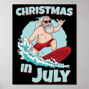 Grappige kerst in juli zomer kerstman surfen surfb poster