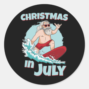 Grappige kerst in juli zomer kerstman surfen surfb ronde sticker