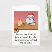 Grappige kerst Kaart: Kerstman verandert van baan Feestdagen Kaart (Voorkant)