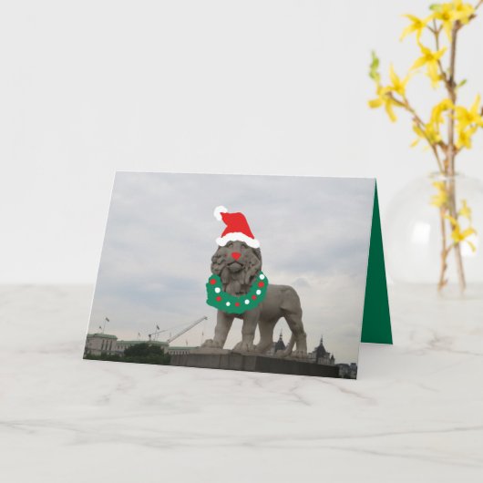 Grappige Kerst Kaart Leeuw Krans Wenskaart (Gele Bloem)