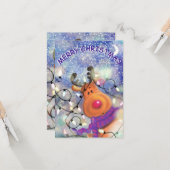 Grappige kerst Kaart met Happy Reindeer (Voorkant / Achterkant in situ)