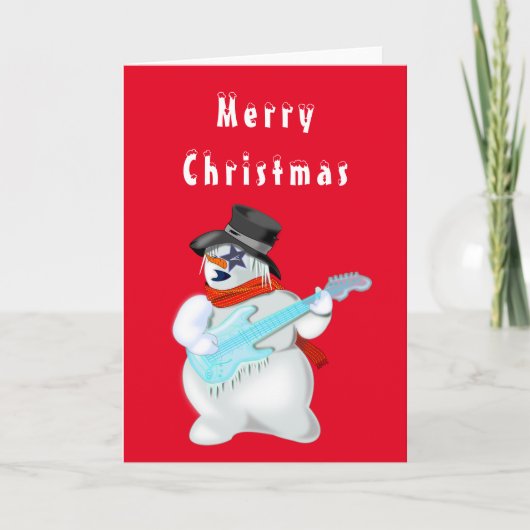 Grappige kerst Kaart Musical Snowman met gitaar (Voorkant)