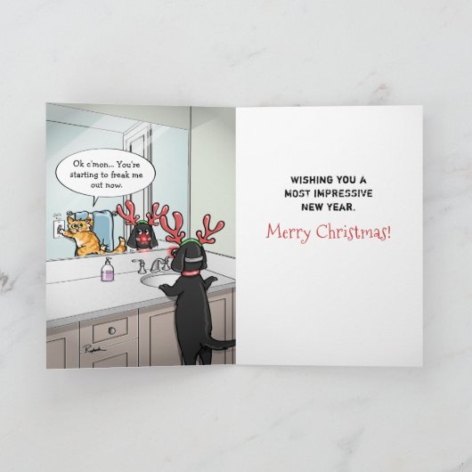 Grappige kerst Kaarten | Hond Kat Vakantie Groet (Binnen)