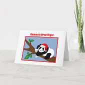 Grappige Kerst Kaarten Panda Beer Santa met Wijn (Voorkant)