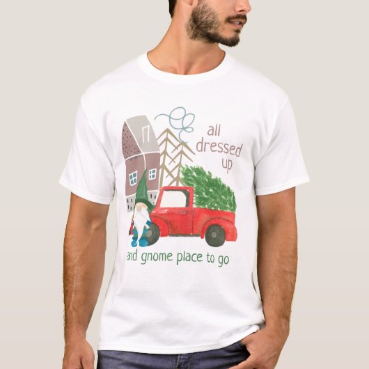 Grappige kerst kabouter en rode vrachtwagen t-shirt (Voorkant)