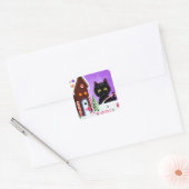 Grappige Kerst Kat Gingerbread Huis Creationarts Vierkante Sticker (Envelop)