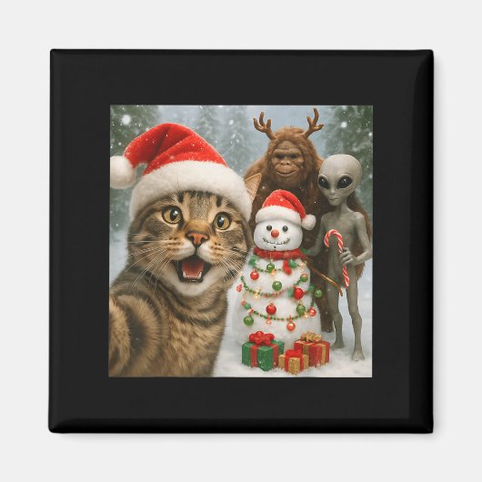 Grappige kerst kat selfie met Bigfoot Alien & amp Magneet (Voorkant)