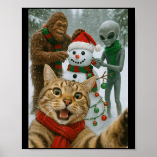 Grappige kerst kat selfie met Bigfoot Alien & amp Poster
