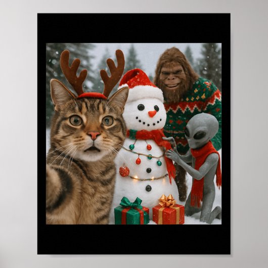 Grappige kerst kat selfie met Bigfoot Alien & amp Poster (Voorkant)