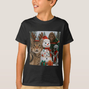 Grappige kerst kat selfie met Bigfoot Alien & amp T-shirt