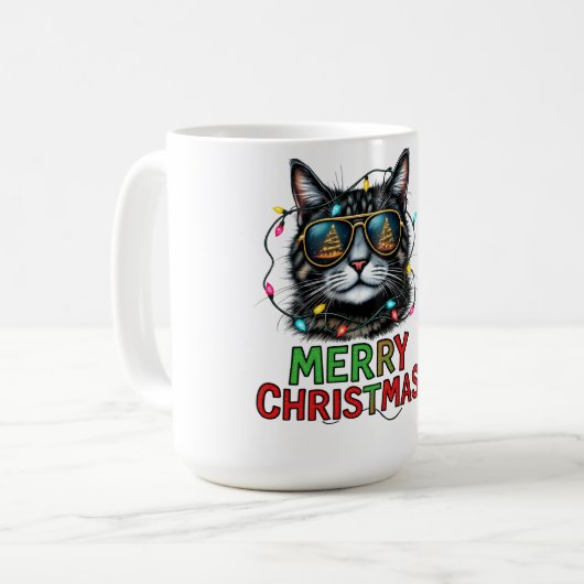 Grappige kerst kat sublimatie koffiemok (Voorkant links)