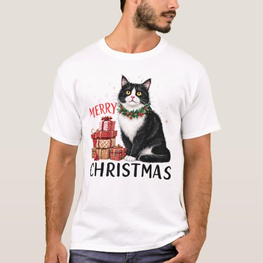 Grappige kerst kat sublimatie t-shirt (Voorkant)