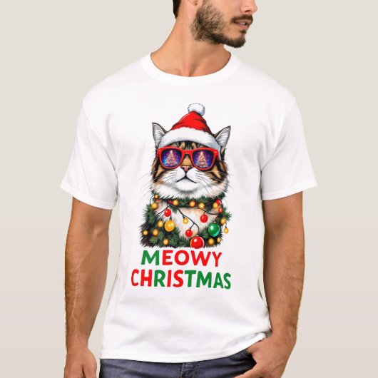 Grappige kerst kat sublimatie t-shirt (Voorkant)