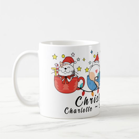 Grappige Kerst Katten Ik Monogram Kerstmis Partij Koffiemok (Links)