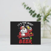 Grappige kerst Kerstman Drinkt Bier Geweldig Feestdagenkaart (Staand voorkant)