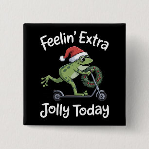 Grappige Kerst Kikker Voelt zich Extra Vrolijk Van Vierkante Button 5,1 Cm