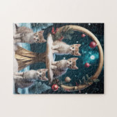 Grappige kerst Kittens op Gold Stand Legpuzzel (Horizontaal)