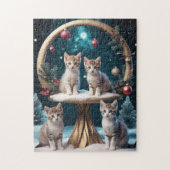Grappige kerst Kittens op Gold Stand Legpuzzel (Verticaal)