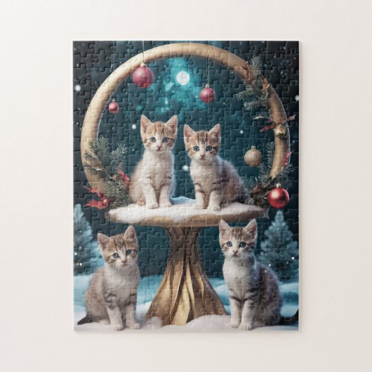Grappige kerst Kittens op Gold Stand Legpuzzel (Verticaal)