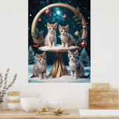 Grappige kerst Kittens op Gold Stand Poster (Keuken)